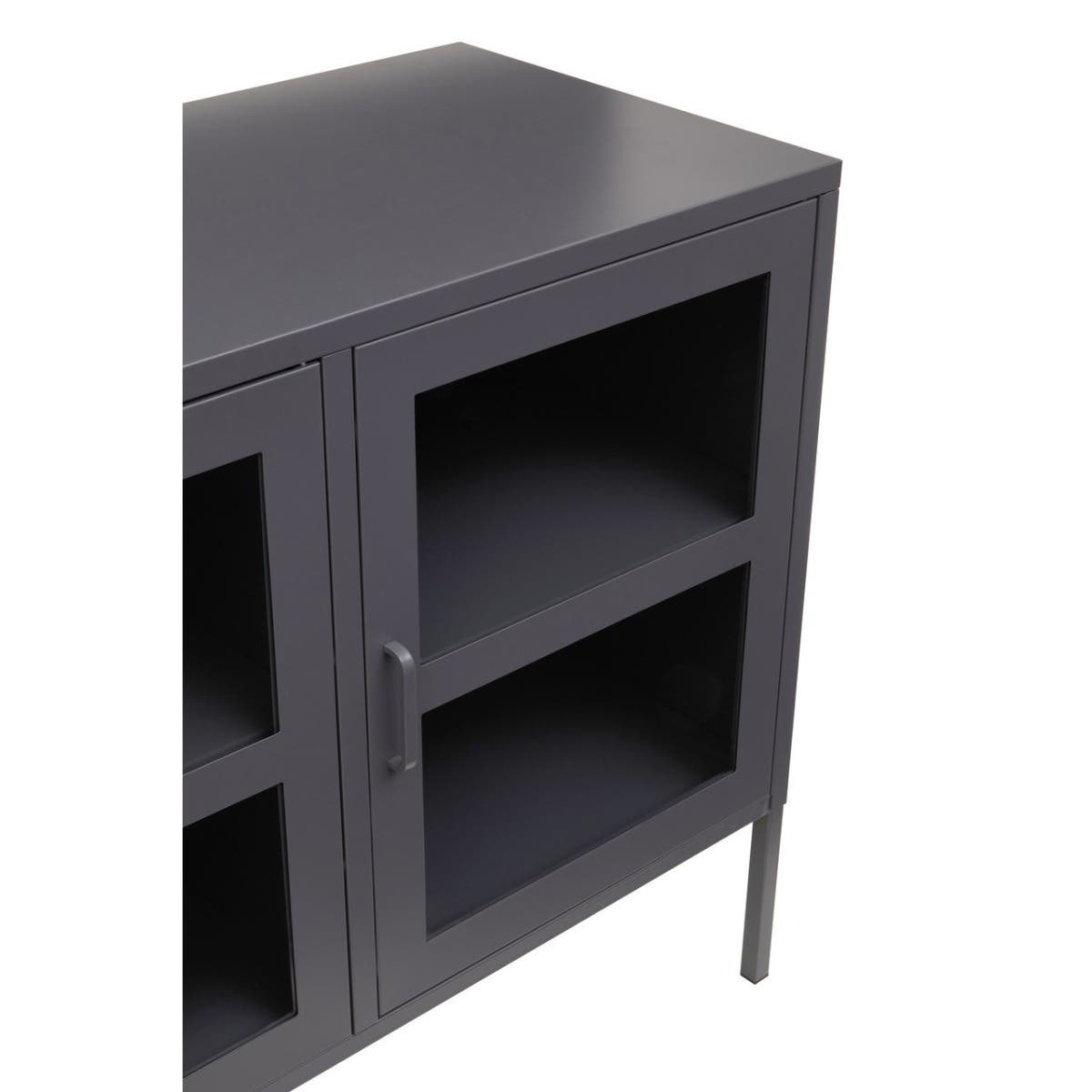 Grey Metal Sideboard with Glass Doors and Adjustable Shelves