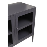 Grey Metal Sideboard with Glass Doors and Adjustable Shelves