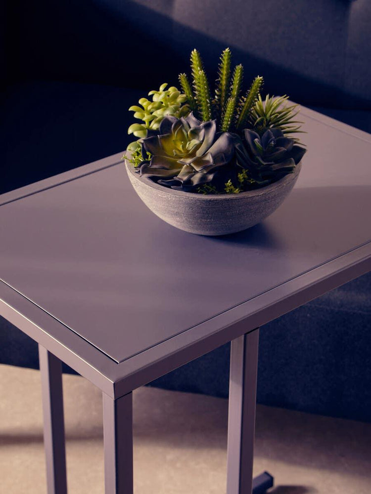 Grey Metal C-Shaped Side Table