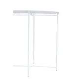 Round side table with a sleek white metal top and slender legs, designed for modern home decor. The table features a minimalist style, suitable for various interior settings