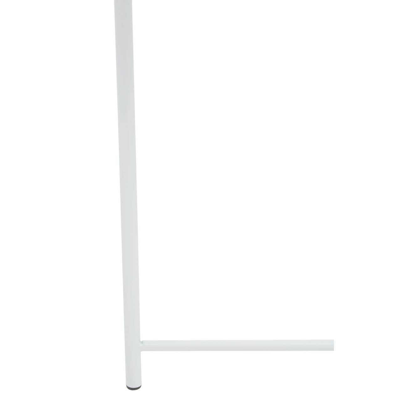 Round side table with a sleek white metal frame, featuring a minimalist design and a sturdy base for stability. The table has a smooth surface and a modern aesthetic, suitable for various home decor styles