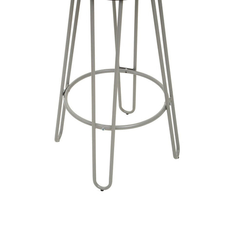 Grey metal frame bar stool with a sleek design, featuring four slender legs and a circular footrest for added support. The finish has a modern, industrial look, suitable for various home decor styles