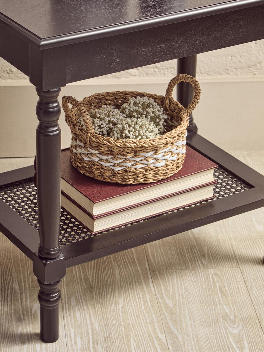 Antique Black Cane Side Table
