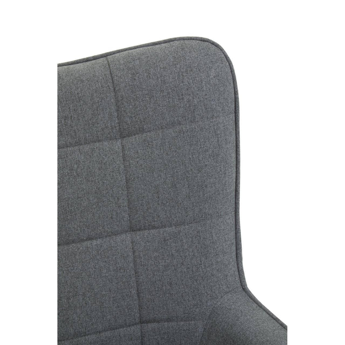 Close-up of grey fabric armchair backrest with stitched grid pattern