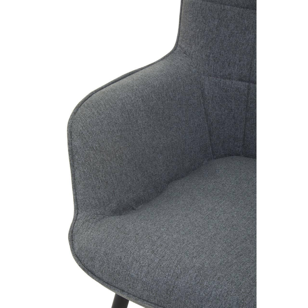 Close up of grey fabric dining chair seat and backrest detail