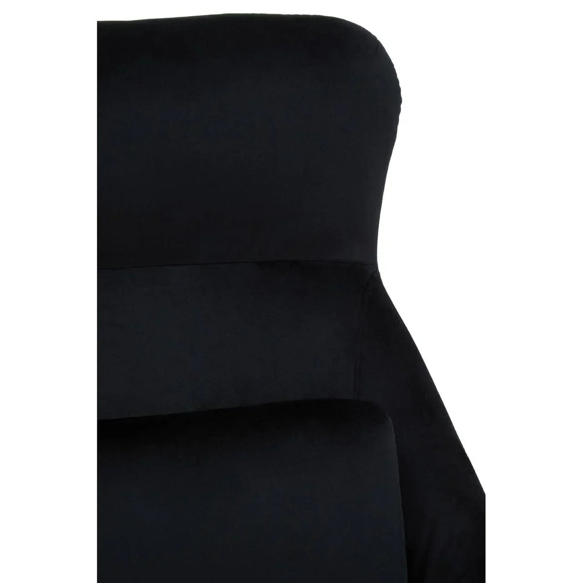 Close-up of black fabric armchair backrest with plush cushion detail