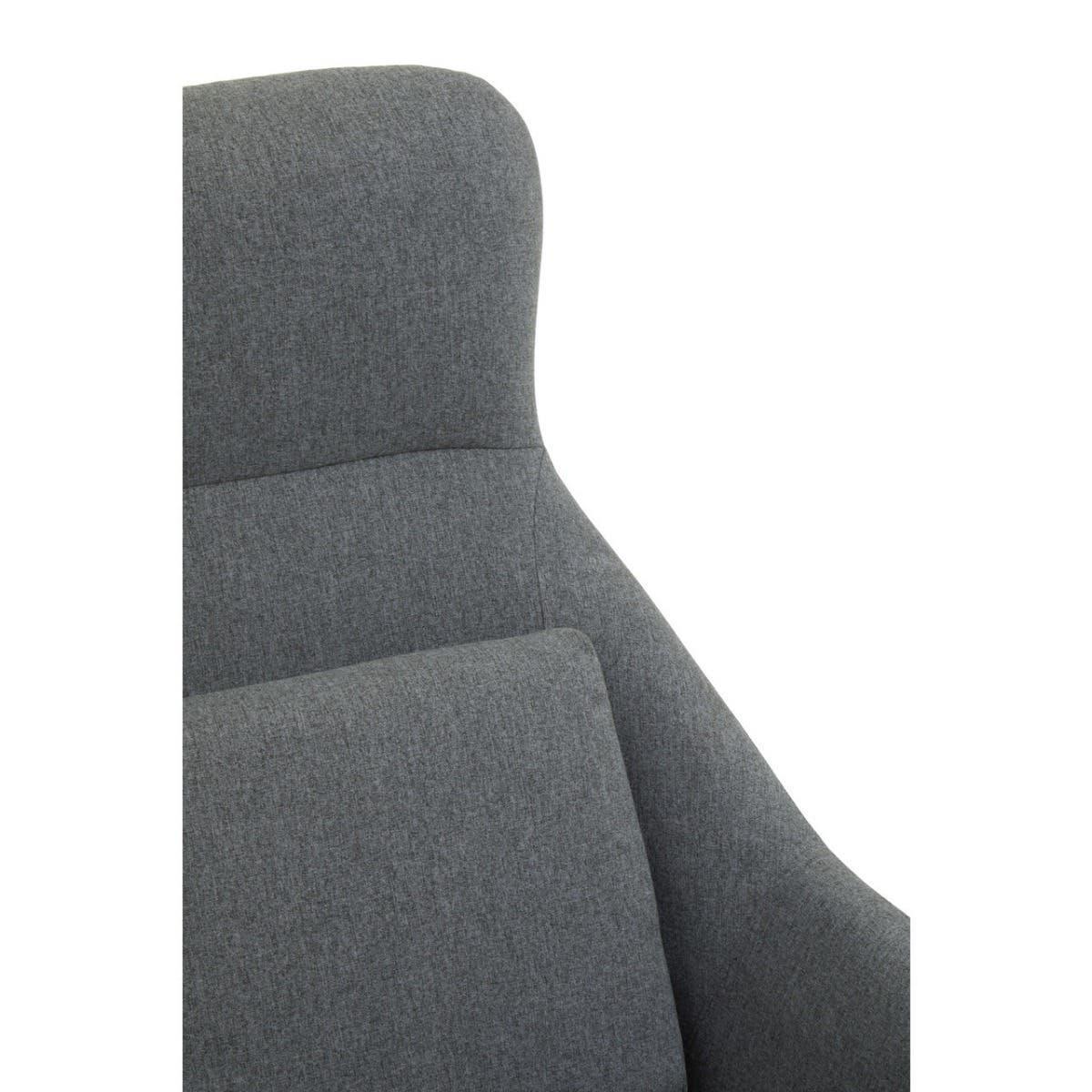 Closeup of grey fabric armchair backrest with cushion detail