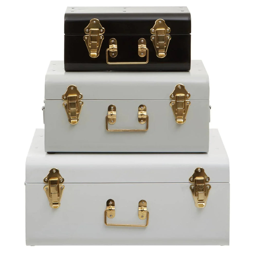 Parley Set of Three White Grey and Black Storage Trunks