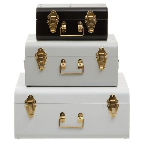 Parley Set of Three White Grey and Black Storage Trunks