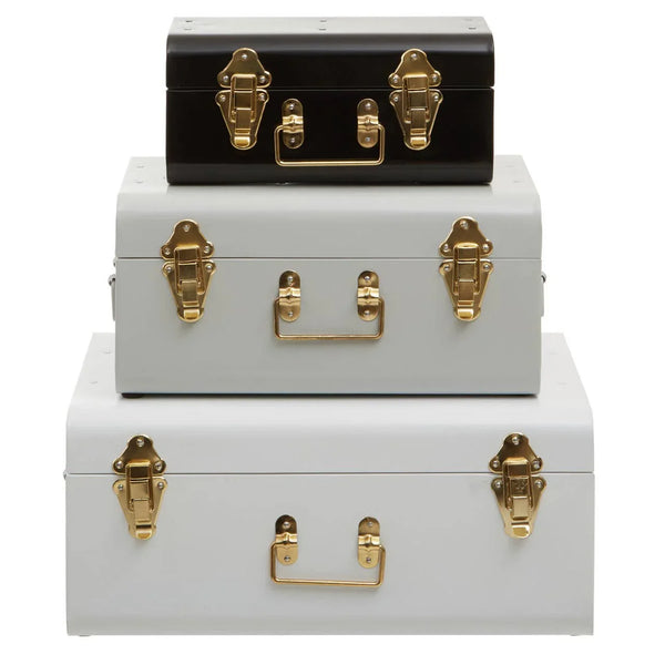 Parley Set of Three White Grey and Black Storage Trunks