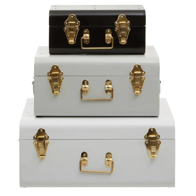 Parley Set of Three White Grey and Black Storage Trunks