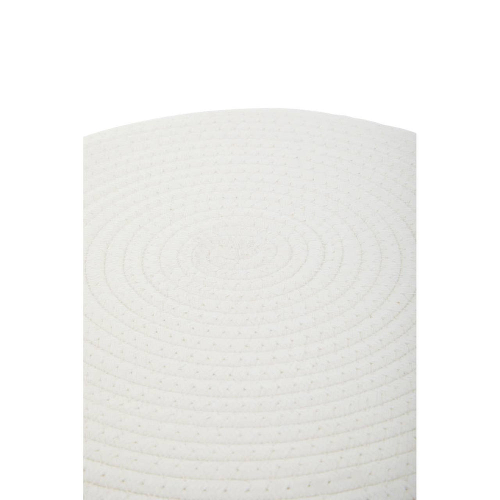 A white cotton rope stool featuring a rounded top and textured surface, designed for home furniture use