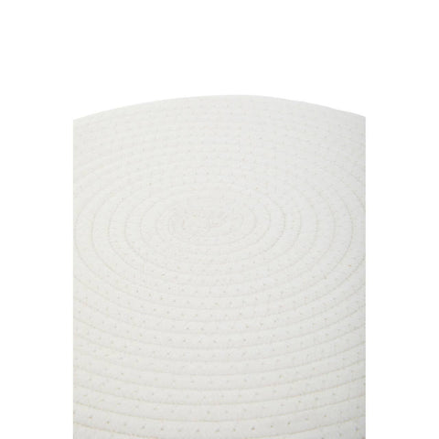 A white cotton rope stool featuring a rounded top and textured surface, designed for home furniture use