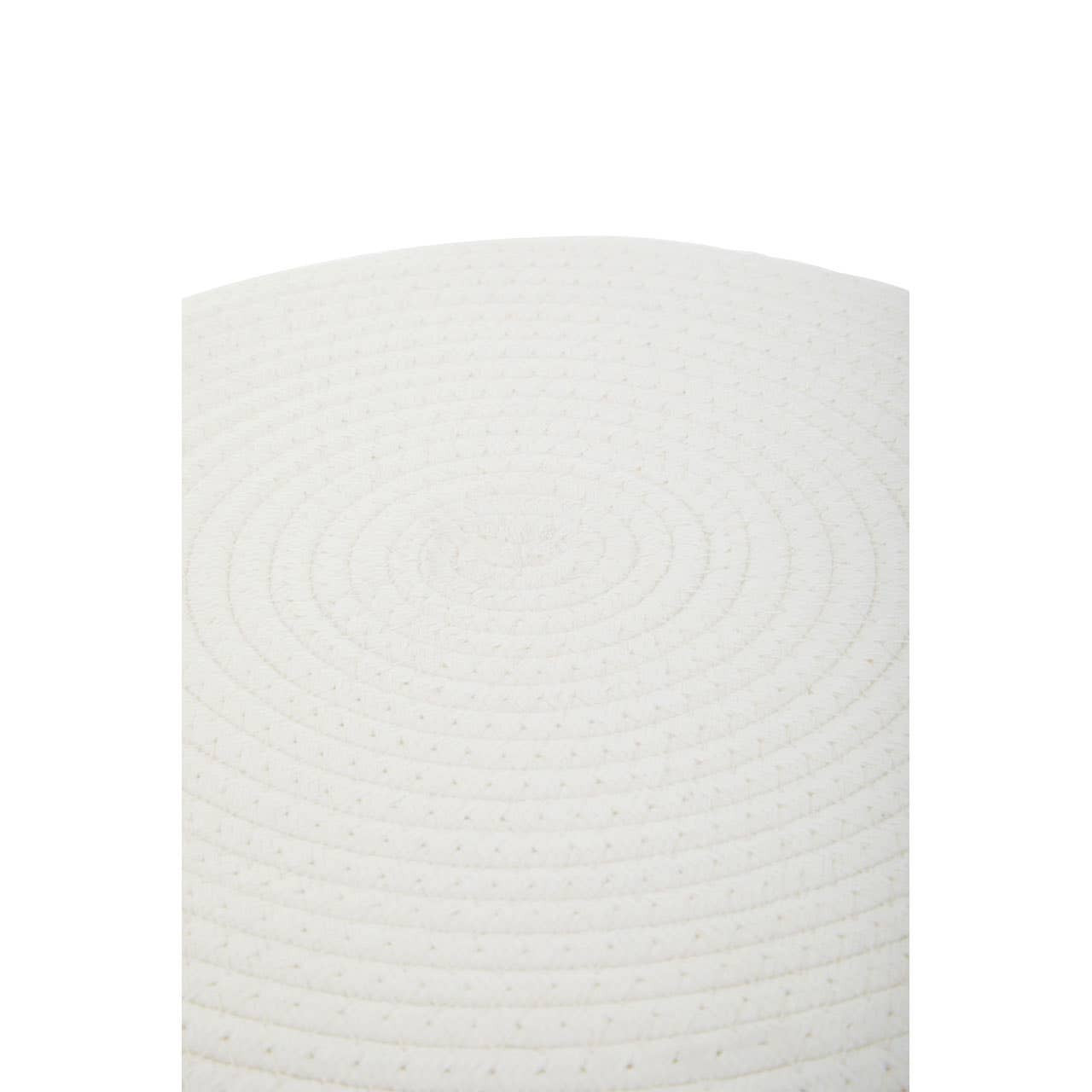 A white cotton rope stool featuring a rounded top and textured surface, designed for home furniture use