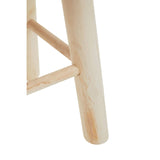 Close-up view of a light wooden stool leg with a smooth finish, featuring a triangular support structure. The wood has a natural grain pattern, complementing the minimalist design of the stool