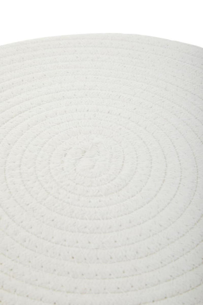 Round stool with a textured white top featuring concentric circular patterns, set against a natural wood base. The design combines modern aesthetics with a minimalist style, suitable for various home decor settings
