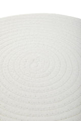Round stool with a textured white top featuring concentric circular patterns, set against a natural wood base. The design combines modern aesthetics with a minimalist style, suitable for various home decor settings