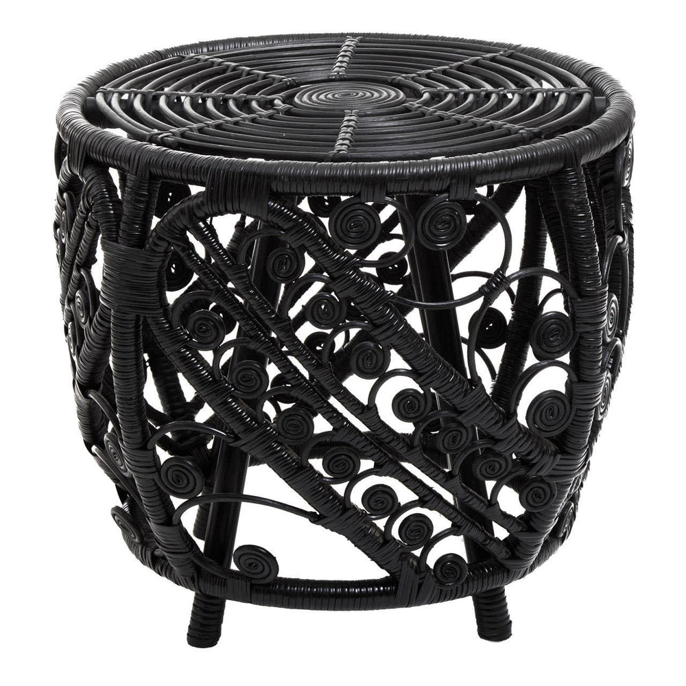 Black Rattan Handcrafted Side Table