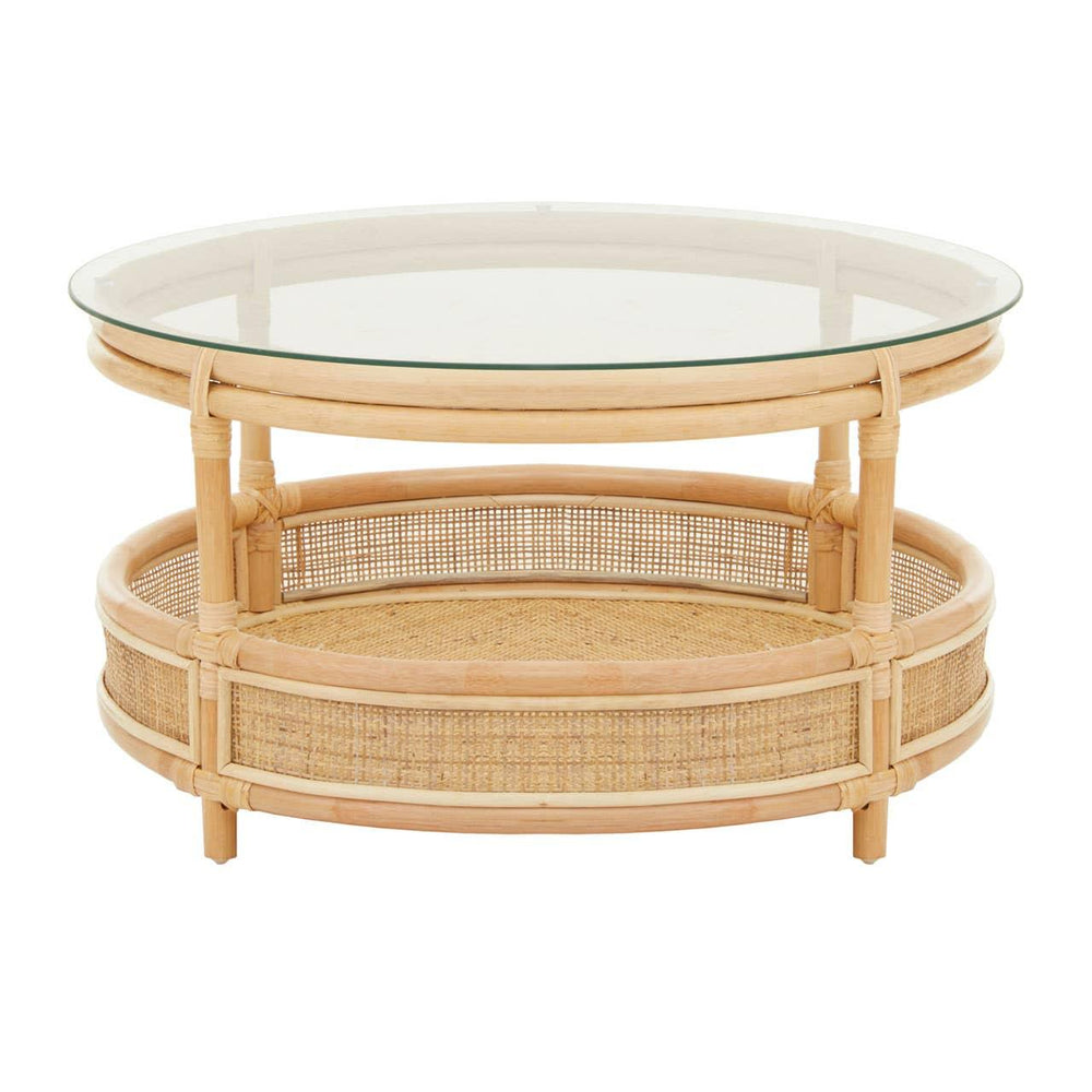 Rattan Glass Top Coffee Table