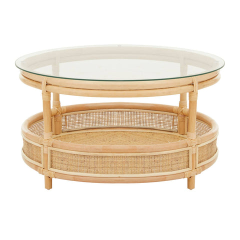 Rattan Glass Top Coffee Table