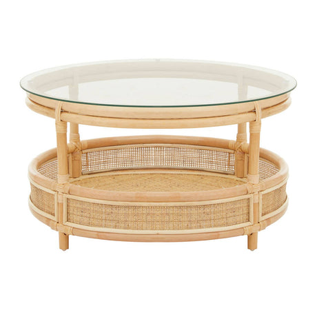 Rattan Glass Top Coffee Table