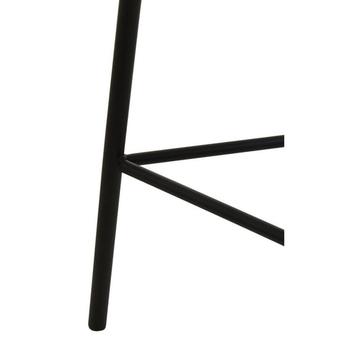 Close-up view of the black metal legs of the Depok Rattan Seat Stool, showcasing a minimalist design with a triangular support structure. The legs are sleek and modern, emphasizing stability and style