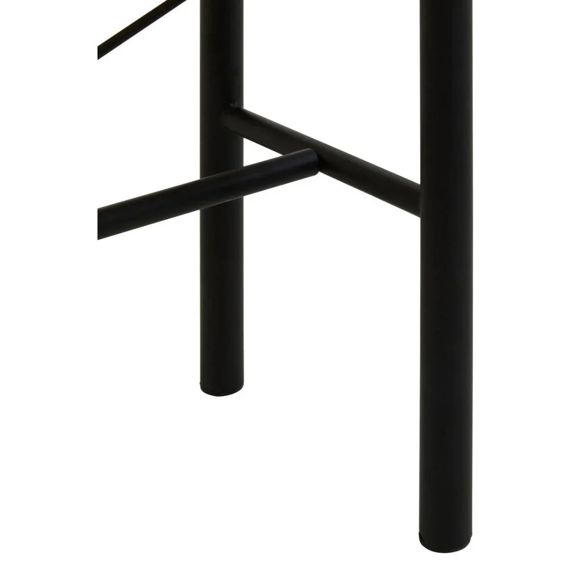 Black metal chair legs with crossbar detail closeup
