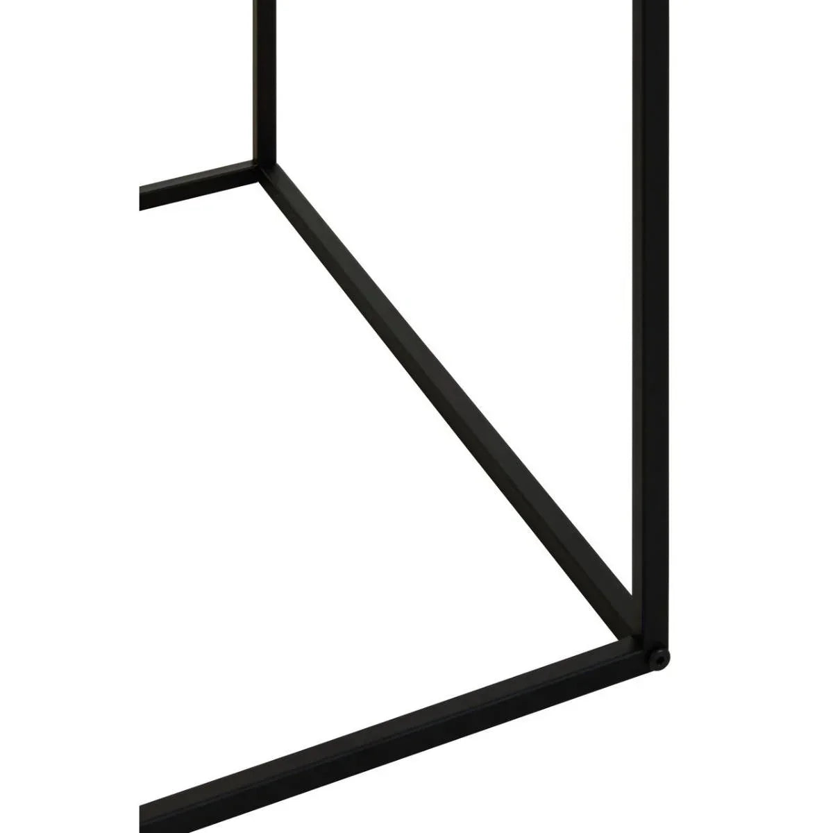 Black metal table frame corner with square tube legs and angled support