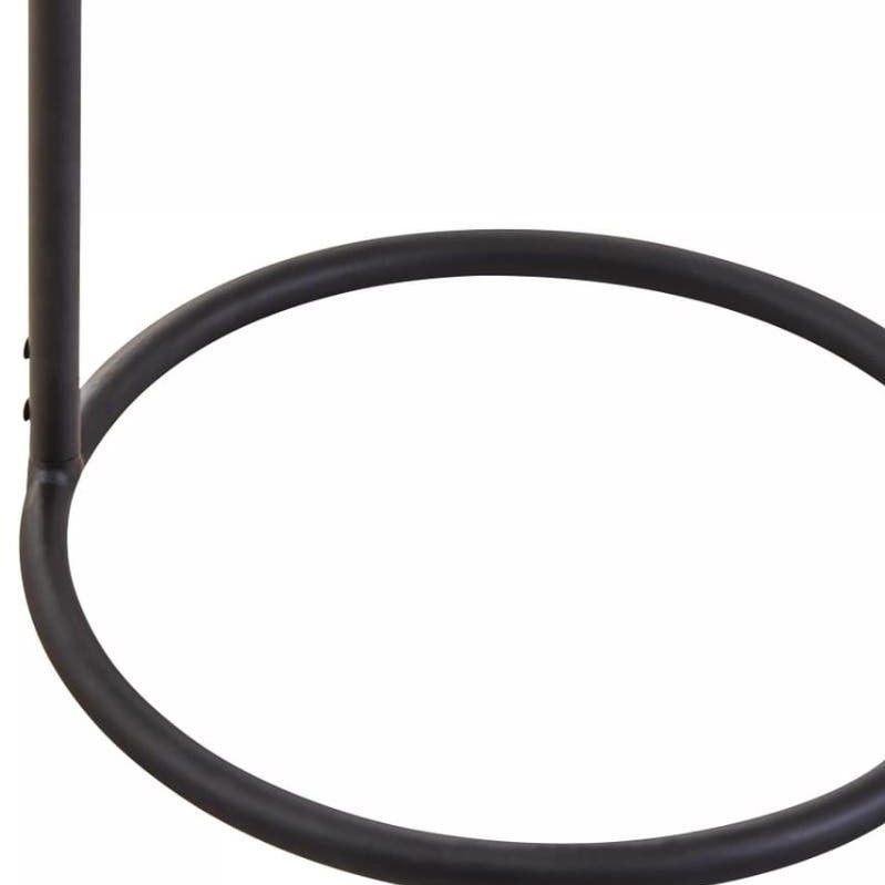 A modern side table featuring a grey top with a sleek black metal frame, showcasing a circular base and a minimalist design suitable for contemporary home decor