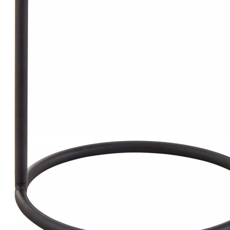 Black metal side table with a circular base and a slender, vertical support, designed for hanging. The minimalist design features clean lines and a modern aesthetic, suitable for various home decor styles