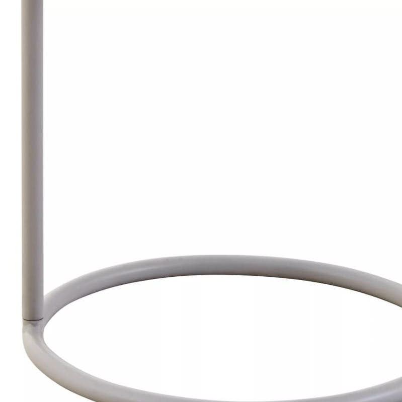 Grey metal side table with a circular base and a slender, vertical support, designed to hang a tabletop surface. The minimalist design features clean lines and a modern aesthetic, suitable for contemporary home decor