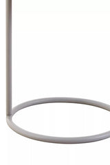 Grey metal side table with a circular base and a slender, vertical support, designed to hang a tabletop surface. The minimalist design features clean lines and a modern aesthetic, suitable for contemporary home decor