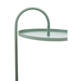 A green hanging top side table with a circular surface and a curved, minimalist metal frame. The table features a sleek design, suitable for modern home decor