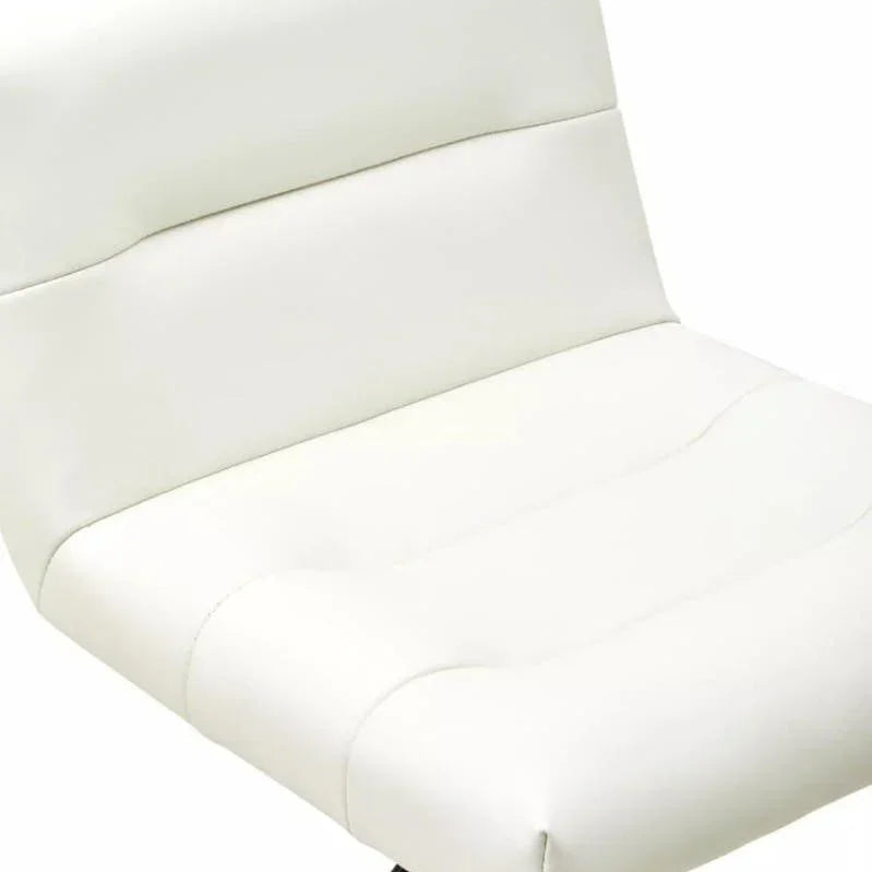 White faux leather bar stool with cushioned seat and backrest, black metal base