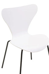 White modern dining chair with molded seat and black metal legs