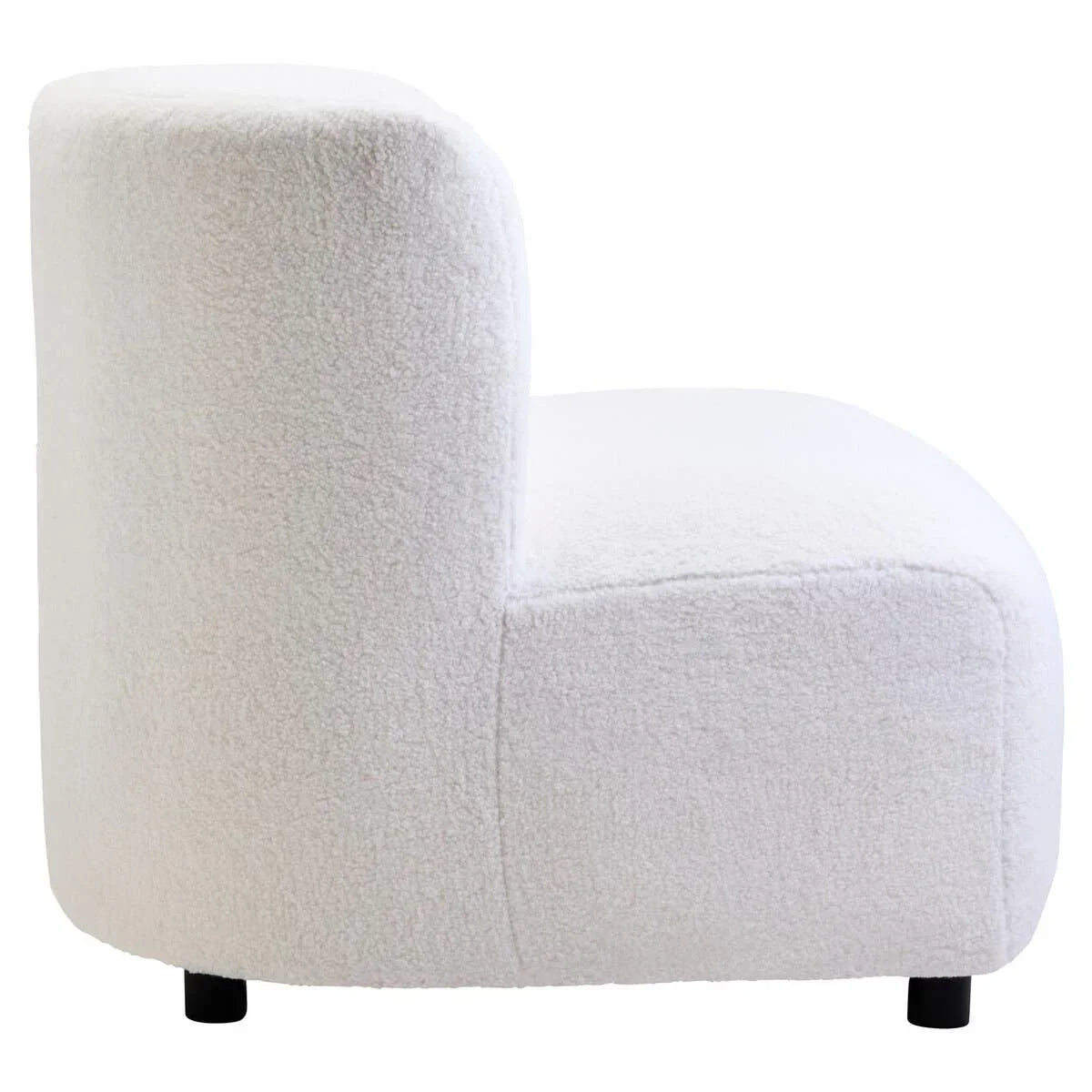 White boucle accent chair side view with black legs