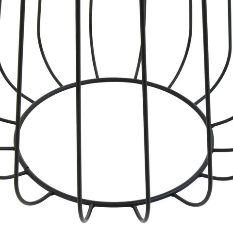 Grey velvet stool featuring a sleek black metal frame with a circular base and vertical wire design. The soft upholstery contrasts with the sturdy frame, creating a modern and stylish accent piece for home decor