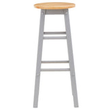 A tall bar or kitchen stool featuring a natural wood round seat and a grey wooden frame with four legs and a footrest. The design is simple and modern, suitable for various interior styles
