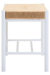 Natural rope seat stool with white wooden frame, front view
