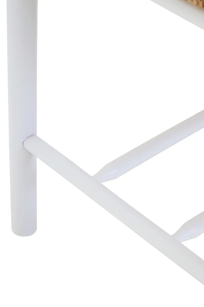 White wooden chair leg with crossbar detail and smooth painted finish