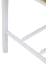 White wooden chair leg with crossbar detail and smooth painted finish