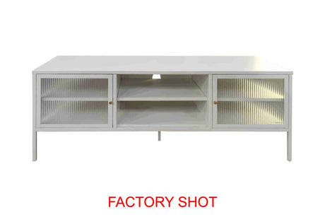 Addison Warm White Metal Fluted Glass Door Media Unit