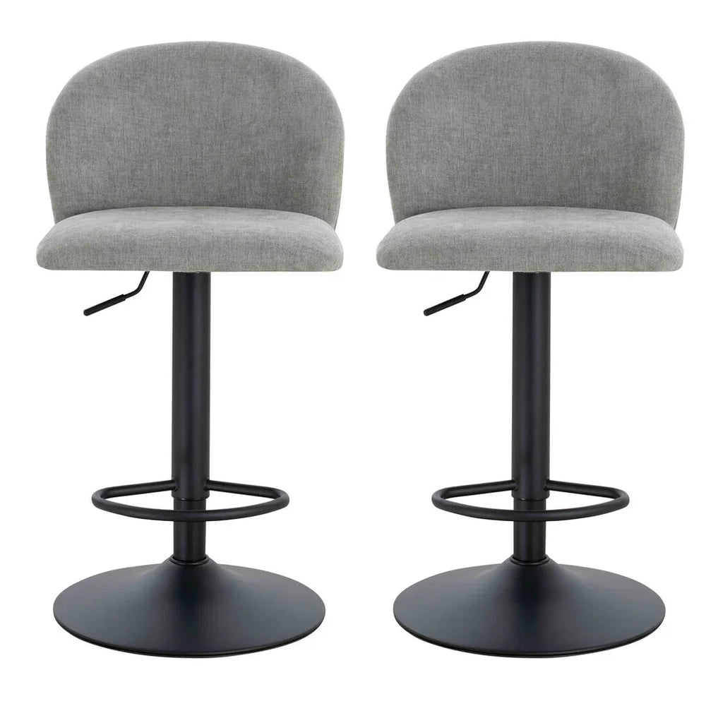 Maxwell Set of 2 Light Grey Textured Fabric Curved Bar Chairs