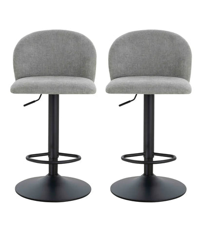 Maxwell Set of 2 Light Grey Textured Fabric Curved Bar Chairs