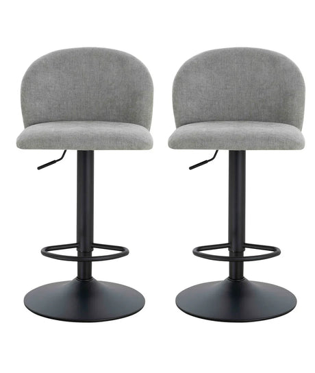 Maxwell Set of 2 Light Grey Textured Fabric Curved Bar Chairs