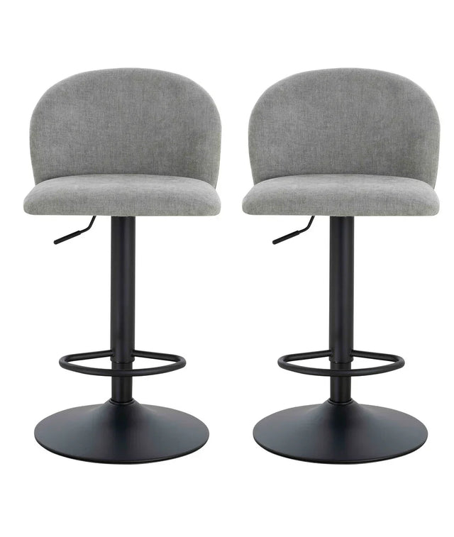 Maxwell Set of 2 Light Grey Textured Fabric Curved Bar Chairs