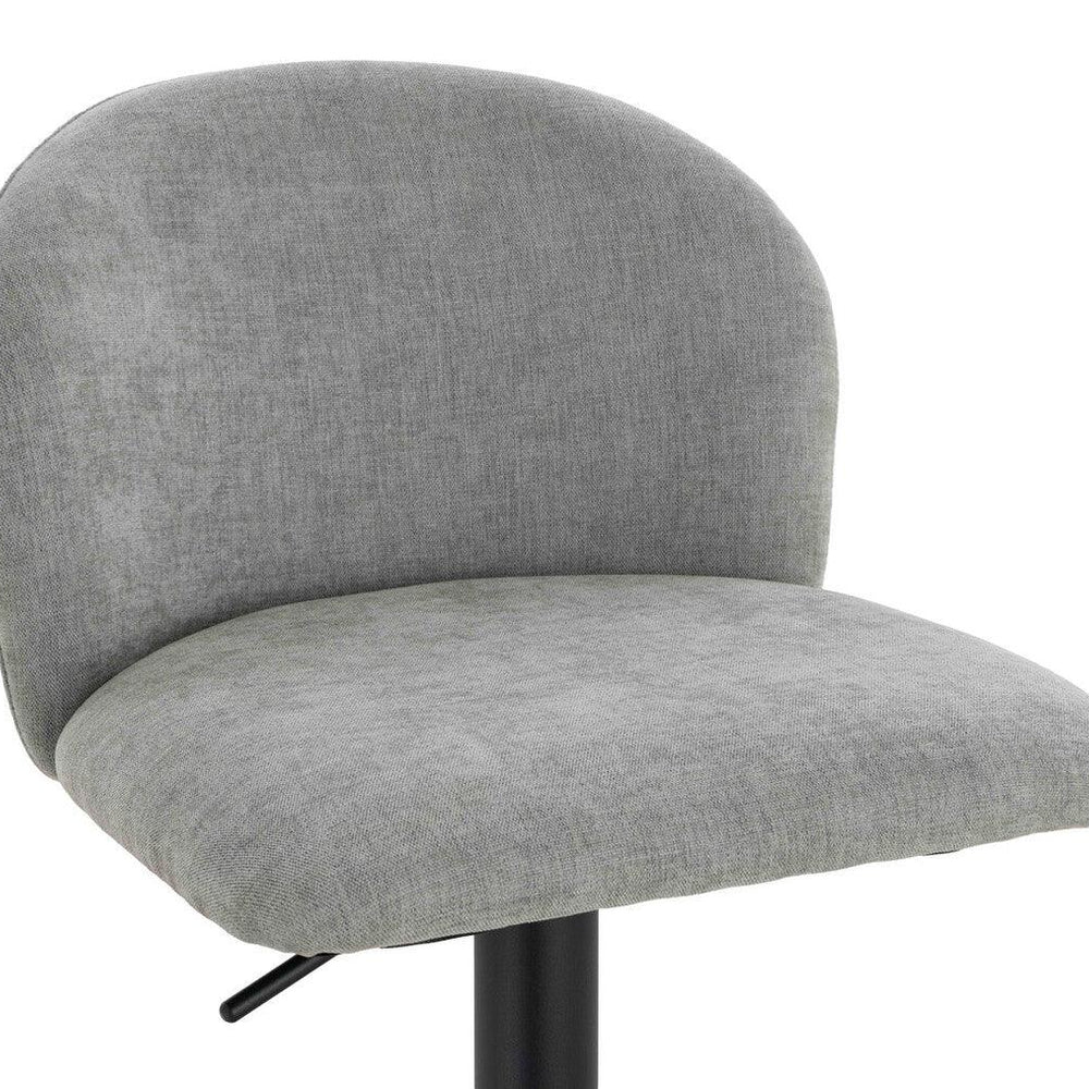 Light grey fabric office chair with padded seat and curved backrest