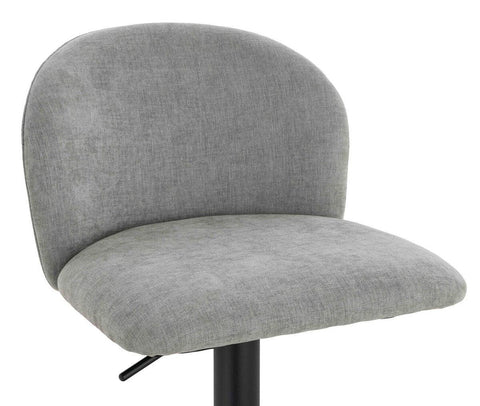 Light grey fabric office chair with padded seat and curved backrest