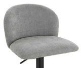 Light grey fabric office chair with padded seat and curved backrest