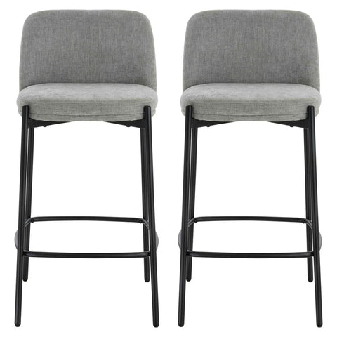 Maxwell Set of 2 Light Grey Textured Fabric Bar Chairs with Black Legs